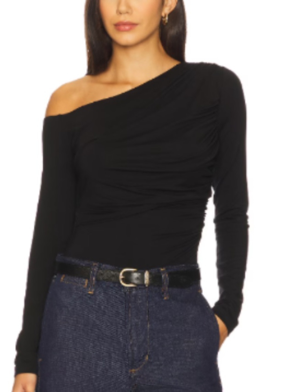 We The Free Black Fiji Asymmetrical Off-Shoulder Long Sleeve Waffle Knit Top - Picture 3 of 8